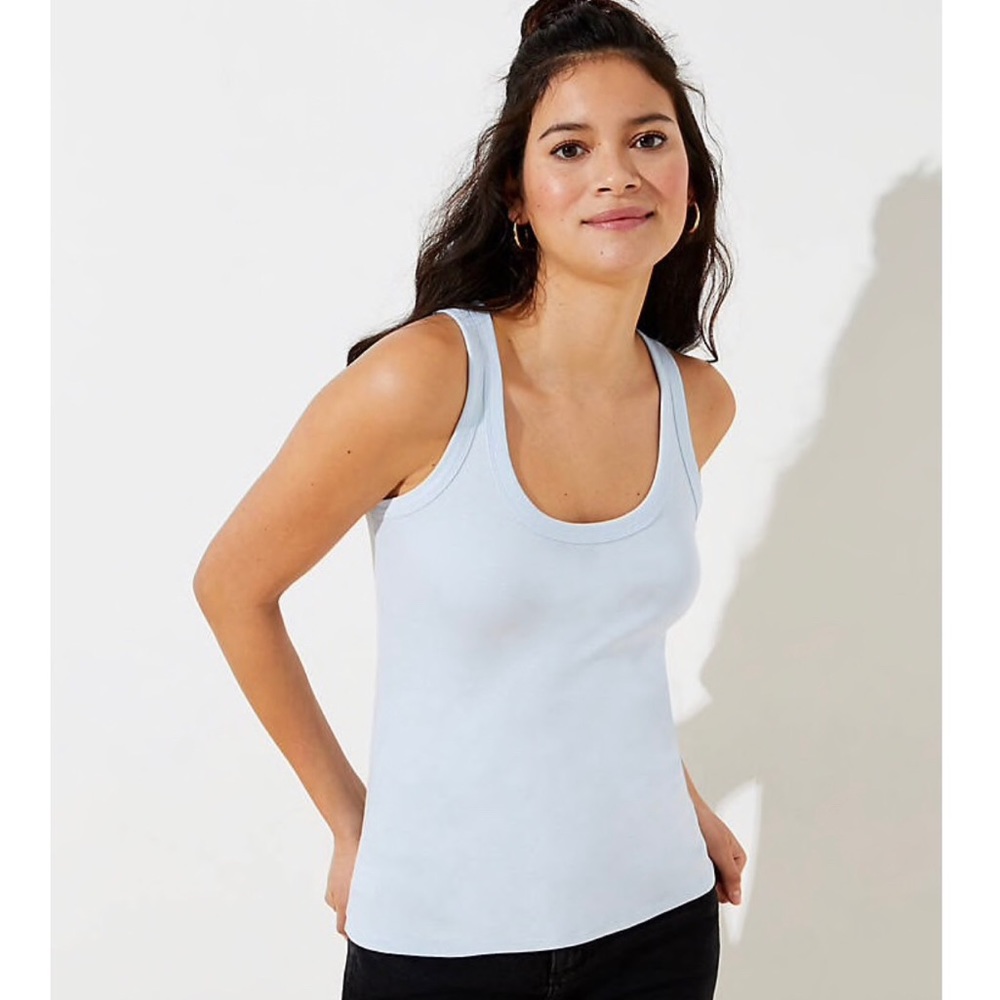 scoop neck outfit making tank light blue loft s